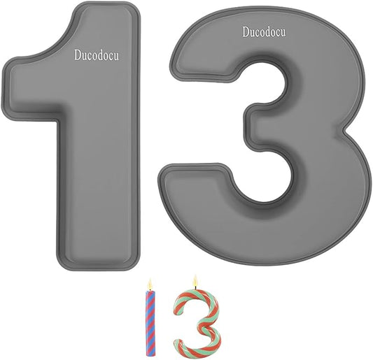Ducodocu Silicone Number Cake Pan Large 3D Number Cake Mold Baking Forms Novel Cake Tins DIY Baking Mold for 13/31th Birthday Wedding Anniversary 10 inch Number of 1&3