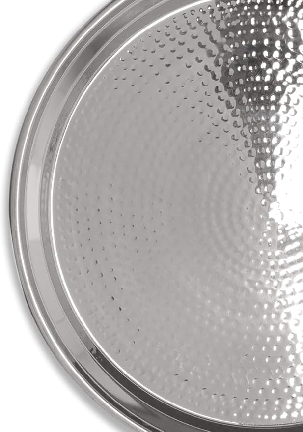 Hammered Stainless Steel Trays – Round Metal Silver Serving Trays - 2 Pc - Large Tray 15” Medium Tray 13” - Decorative Platters – by Bonito Home