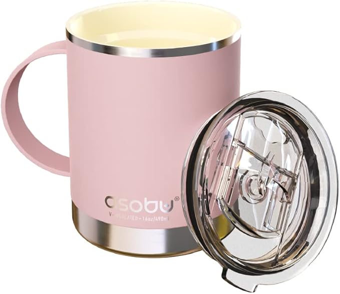 asobu Ultimate Ceramic Travel Mug, 12oz Insulated Stainless Steel Coffee Cup with Handle & Splash-Resistant Lid, Ceramic Lined for Pure Taste, BPA-Free, Double-Wall Vacuum for Hot Drinks