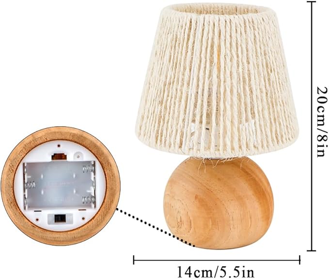 TRIROCKS Set of 2 Woven Cotton Rope Table Lamp - 8'' Tall Cordless Lamps with Wooden Base Boho Lamps Great for Living Room Bedroom Weddings Parties Patio Events