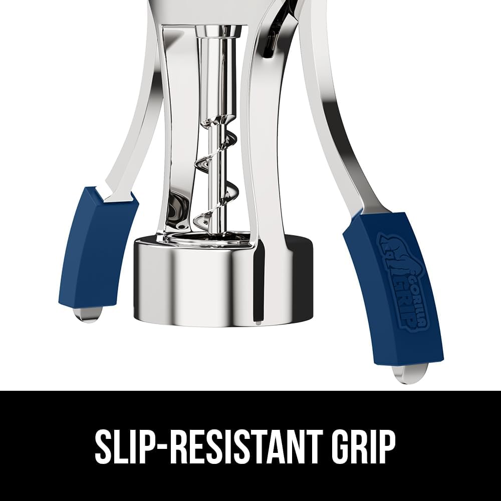 GORILLA GRIP BPA-Free Sharp Wine Opener, Heavy Duty Zinc Alloy Wing Corkscrew, Multifunctional Bottle Opener, Remove Corks or Cap, Easy to Use Bar Cork Screw, Dishwasher Safe Kitchen Essentials, Blue