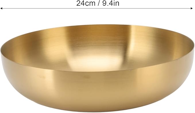 Stainless Steel Mixing Bowl, 9.4 inch Gold Salad Serving Bowls Flat Base Metal Prep Bowl Ramen Noodle Soup Bowls for Baking Serving Mixing and Cooking Prep