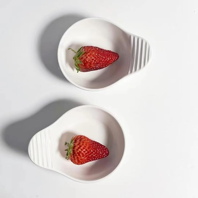 Porcelain Sauce Bowls with Handle, White, 4 oz / 4 Inch, Microwave Dishwasher Oven Safe, Small Ceramic Serving Bowls for Dipping Snacks Condiments Dessert, Set of 4