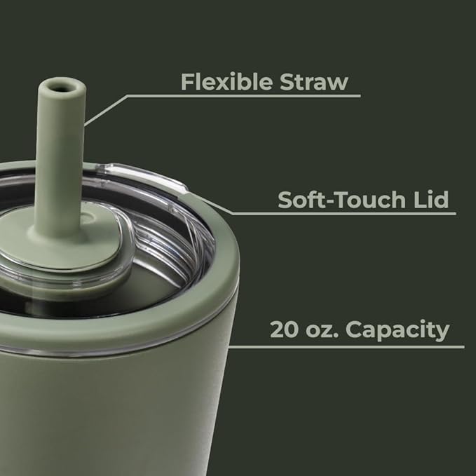HydroJug Everyday Tumbler 20 oz – Ceramic-Lined Insulated Tumbler with Straw and Soft-Touch Lid, Cup Holder Friendly, Double-Wall Vacuum Insulation, Reusable Travel Cup – Courtyard