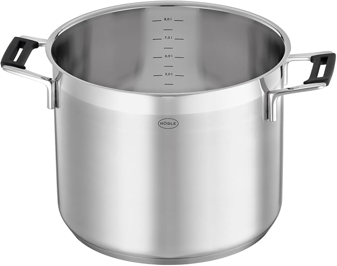 Rosle 91963 Silence Pro Stainless Steel High Casserole Cooking Pot with Insulated Handles & Lid 24 cm / 9.5 in, Silver