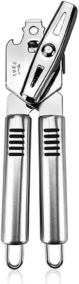 Stainless Steel Can Opener Manual Food-safe Good Grips with Built-in Bottle Opener Smooth Edge Stainless Steel Sharp Blade Safe Cover for Beer/Tin/Bottle, Food Grade-Silver