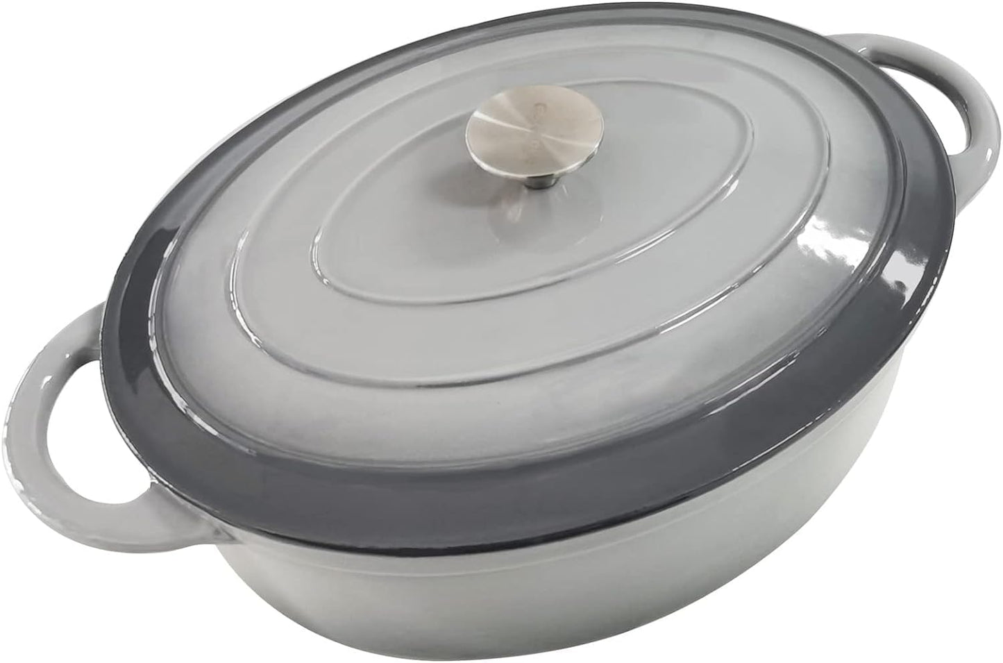 Enameled Cast Iron Oval Dutch Oven, 7 qt Oval Dutch Oven Pot with Lid and Dual Handles for Braising, for Braising, Broiling, Bread Baking, Frying, Gray