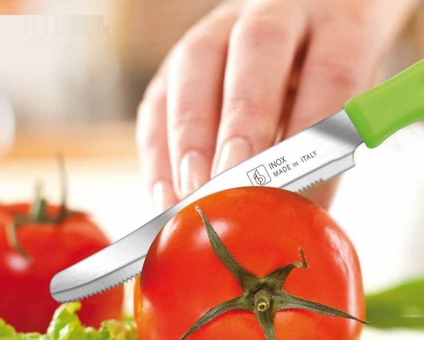 Tredoni 6 kitchen Knives - 4.3"/11cm Italian Stainless Steel Serrated Vegetable/Steak/Table Knife Cutlery, Rounded Tip (White)