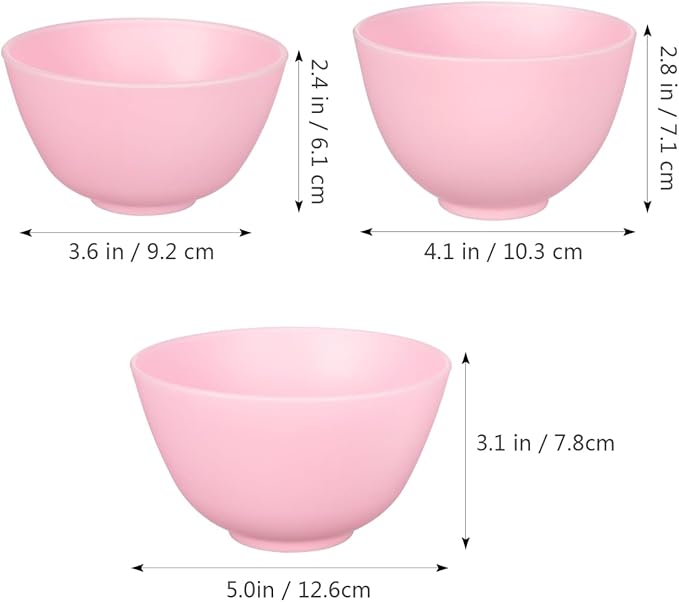 Face Mask Silicone Mixing Bowls Set: 3 Pcs Pink Plastic Facial Mud Bowls Esthetician Tool Reusable for Women Home Salon Spa Face Skincare