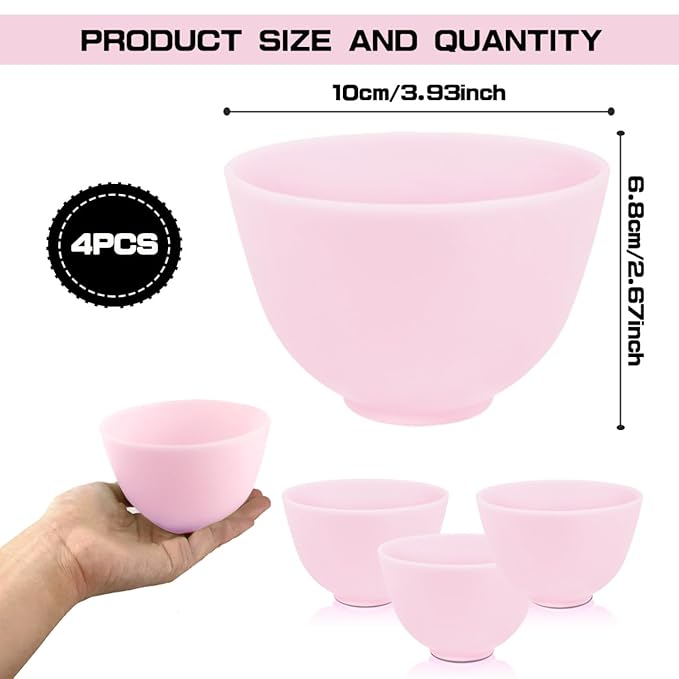 4 Inch Diy Silicone Facial Mask Mixing Bowl, 4 PCS Home Use Microwavable Silicone Facial Mud Bowl for Facial Mask, Mud Mask and Other Skincare Products, Cosmetic Beauty Tool for Home Salon,Pink
