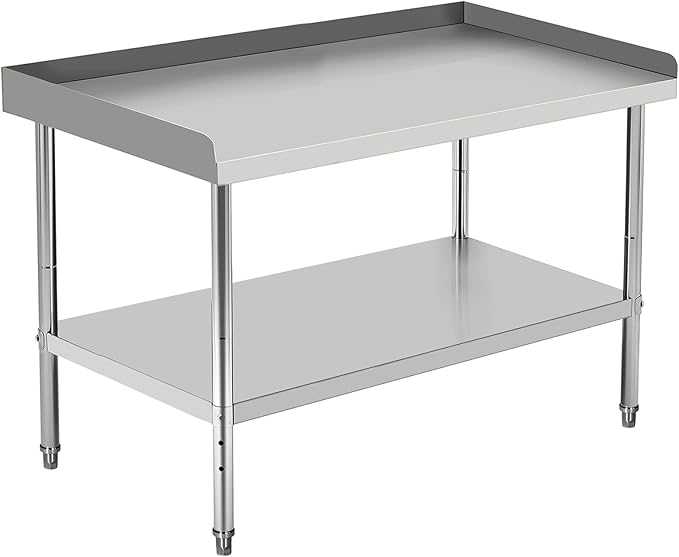60x24x30 in Stainless Steel Equipment Grill Stand Table 400 LBS Capacity NSF Certified with Adjustable Legs, 2 in Edge Baffle, for Hotel, Home, Commercial Restaurant Kitchen