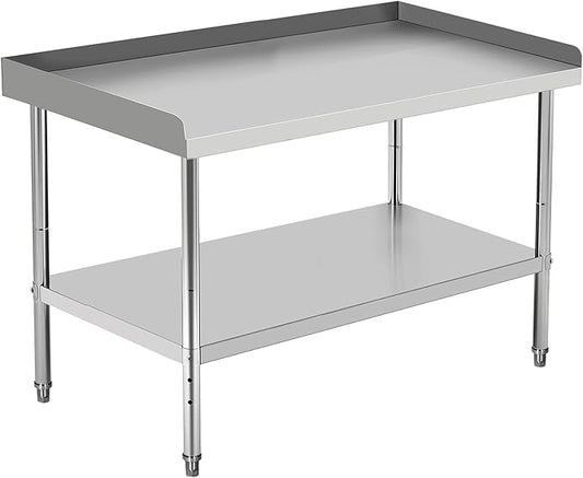60x24x30 in Stainless Steel Equipment Grill Stand Table 400 LBS Capacity NSF Certified with Adjustable Legs, 2 in Edge Baffle, for Hotel, Home, Commercial Restaurant Kitchen
