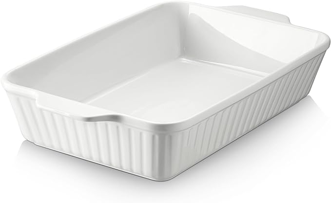 DOWAN Casserole Dish, 9x13 Ceramic Baking Dish, Large Lasagna Pan Deep for Oven, 4.2 Quarts Baking Pan with Handles, Oven Safe and Durable Bakeware for Lasagna, Home Decor, Wedding Gift, Soft White