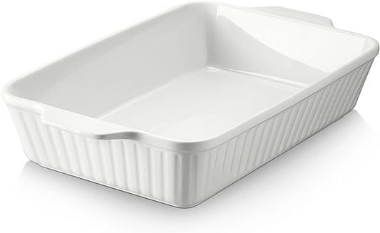 DOWAN Casserole Dish, 9x13 Ceramic Baking Dish, Large Lasagna Pan Deep for Oven, 4.2 Quarts Baking Pan with Handles, Oven Safe and Durable Bakeware for Lasagna, Home Decor, Wedding Gift, Soft White