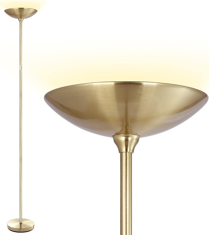 BoostArea Floor Lamp,Torchiere Standing Lamp,20W 2000LM LED Tall Floor Lamp,Stepless Dimmable,Touch Control,50000hrs Lifespan,Pale Floor Lamps for Living Room,Standing Lamps for Bedroom,Gold