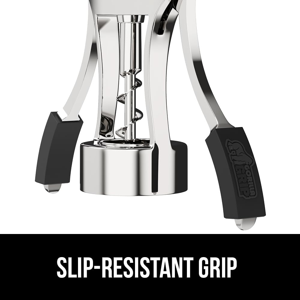 GORILLA GRIP BPA-Free Sharp Wine Opener, Heavy Duty Zinc Alloy Wing Corkscrew, Multifunctional Bottle Opener, Remove Corks or Cap, Easy to Use Bar Cork Screw, Dishwasher Safe Kitchen Essentials, Black