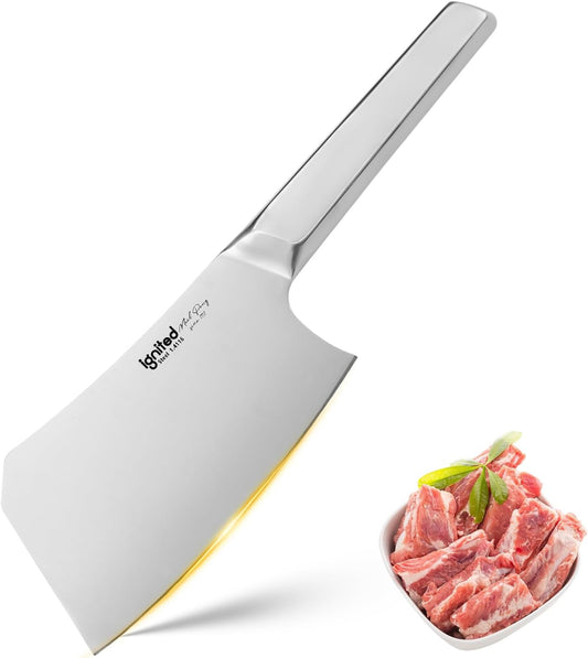 7 inch Meat Cleaver, One-piece Full Metal Cleaver Knife, Heavy Duty Butcher knife, German 1.4116 High Carbon Stainless Steel kitchen Knife, Chopping Knife for Meat, Bone, Lamb Chops