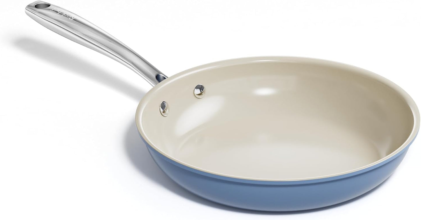 Redchef Nonstick Frying Pan Skillet, Ceramic Non-Stick Saute Pans, 9.5 inch Cooking Fry Pan with Stay Cool Handle, All Stovetops, Dishwasher/Oven Safe, PFAS-Free, Non Toxic (Blue)
