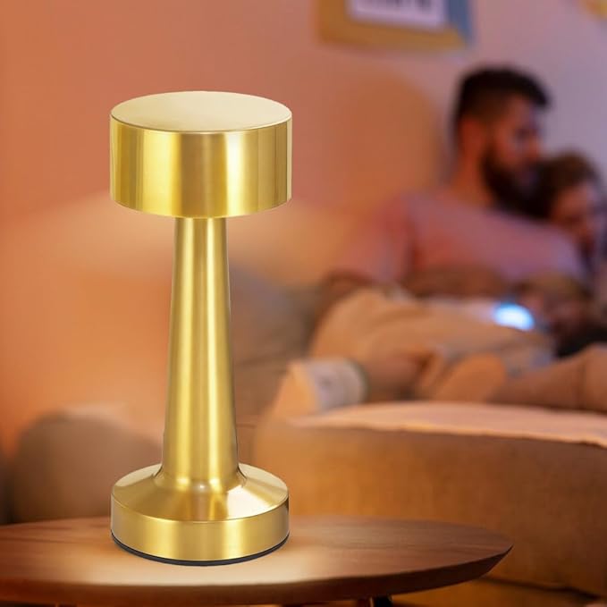 Portable LED Table Lamp, 3-Levels Brightness Metal Desk Lamp,3 Color Touch Control Rechargeable Lamp, Ideal Bedside Lamp for Nightstand,Bedroom, Living Room (Gold)