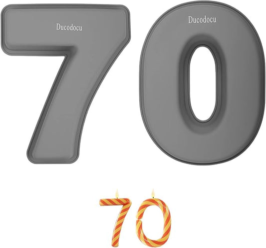 Ducodocu Silicone Number Cake Pan Large 3D Number Cake Mold Baking Forms Novel Cake Tins DIY Baking Mold for 7/70th Birthday Wedding Anniversary 10 inch Number of 7&0