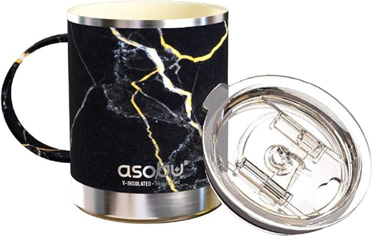 asobu Ultimate Stainless Steel Ceramic Inner Coating Coffee Mug with Double Walled Copper Lining Insulation, 12 Ounces (Midnight Marble)