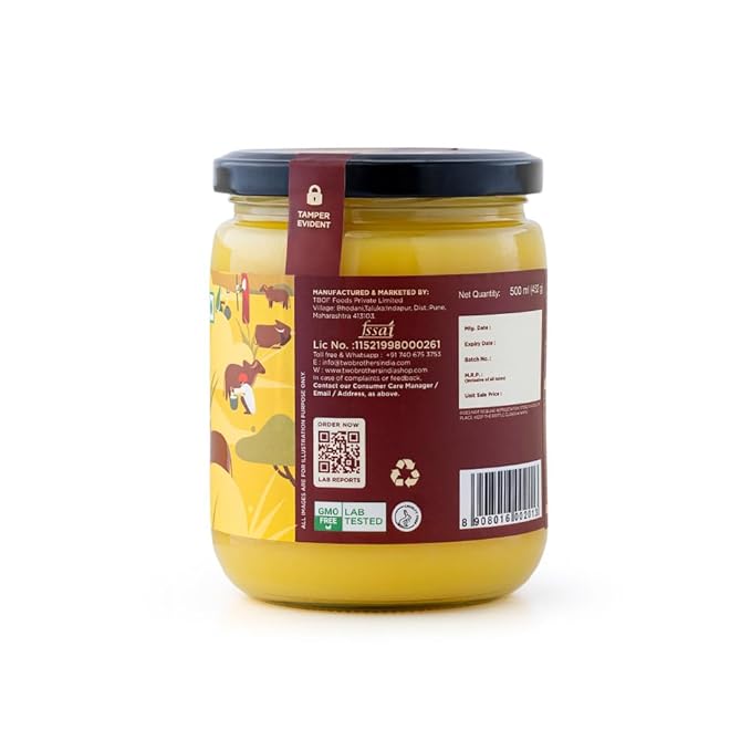 A2 Ghee Butter Organic Grass Fed from Gir Cow | Gut Friendly | Healthy Butter Alternative | Non-GMO, Lactose-Free, Keto Friendly – 16 Oz from Two Brothers Organic Farms
