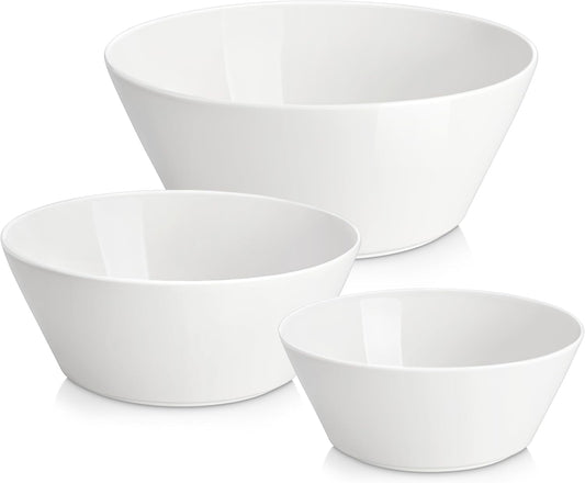 MALACASA Serving Bowls, Ceramic Mixing Bowls for Kitchen, 105/60/35 OZ White Bowls Set of 3, Microwave and Dishwasher Safe, Series Regular