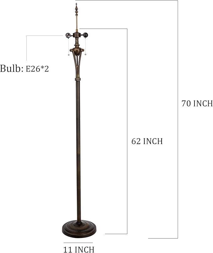 Tiffany Floor Lamp Base Only, for 16-24 Inch Stained Glass Lampshade Height 70 Inch Bronze Finished Resin Base Antique Standing Lighting Base Replacement Only Wide 11 Inch(A (W11H70 Inch))