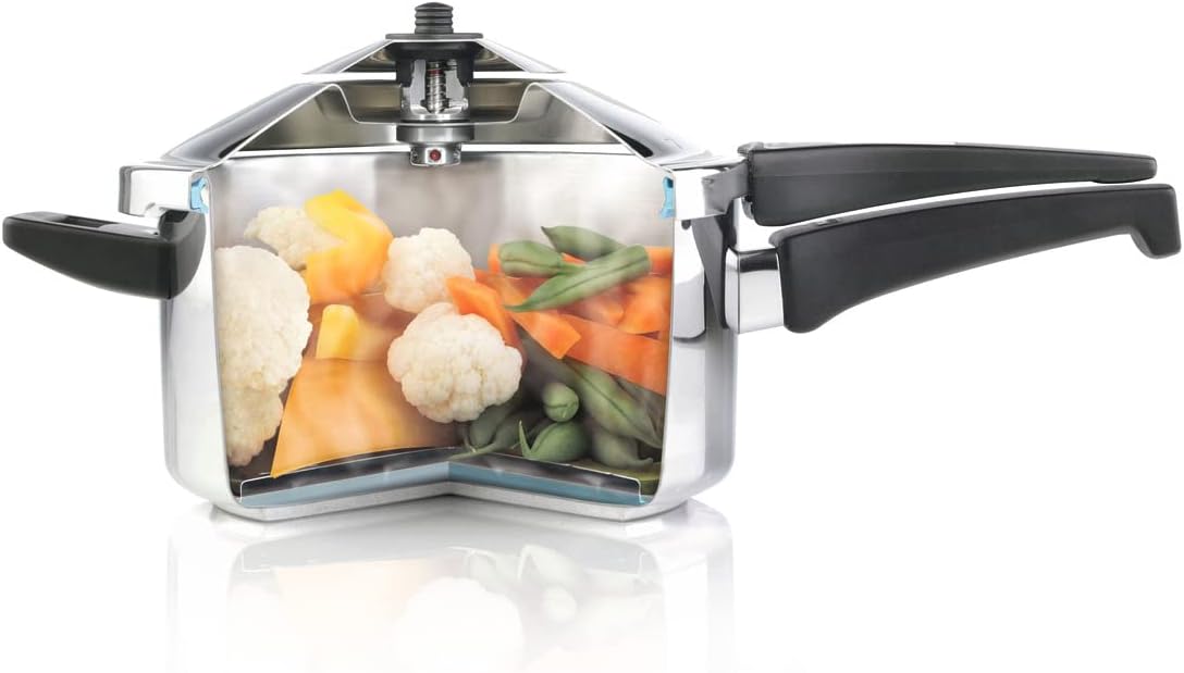 Kuhn Rikon DUROMATIC® Pressure Cooker 11” 8.45 qt family of 6 wide base for better braising, Stainless