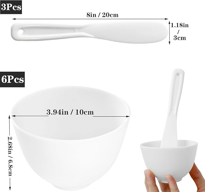 9Pcs Silicone Facial Mask Bowl DIY Face Mask Mixing Bowl for Home Salon Spa Face Skin Applicator Bowl with Stir Sticks, White