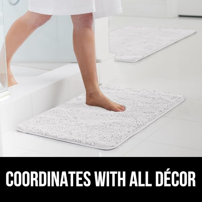 GORILLA GRIP Bath Rug Mat 36x24, Thick Soft Absorbent Chenille, Quick Dry Microfiber Mats, Rubber Backing Washable Shower Floor Rugs, Bathmat Runner, US Designed Bathroom Home Decor Accessories White