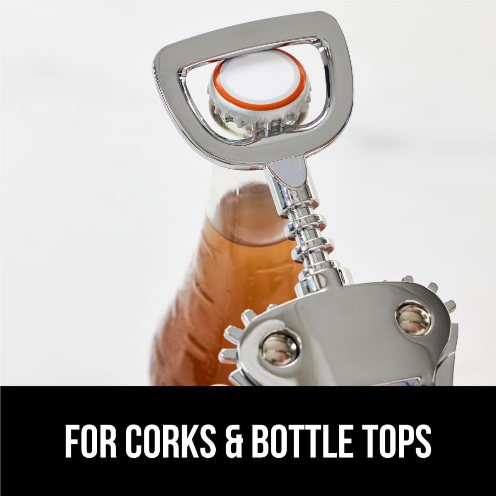 GORILLA GRIP BPA-Free Sharp Wine Opener, Heavy Duty Zinc Alloy Wing Corkscrew, Multifunctional Bottle Opener, Remove Corks or Cap, Easy to Use Bar Cork Screw, Dishwasher Safe Kitchen Essentials, Red