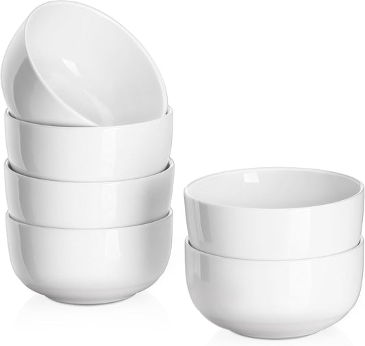 DOWAN 10 OZ Ice Cream Bowls - 4.25" Ceramic Dessert Bowl Set of 6 - Porcelain Small Bowls, Bouillon Cups for Side Dishes, Ice Cream, Oatmeal, Fruit, Portion Control - Dishwasher Microwave Safe