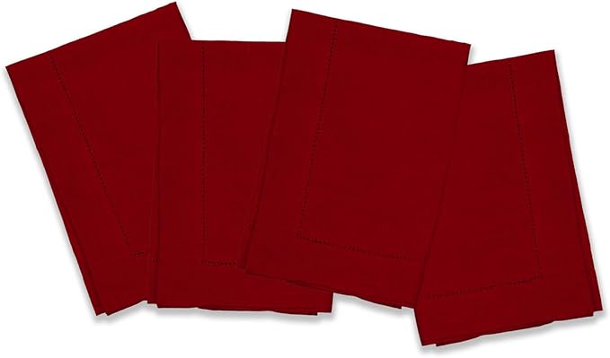 Home Ekaa 100% Pure Linen Red Napkins 20 x 20 Inch - Hemstitch Christmas Dinner Napkins Set of 4 - Cloth Fabric Napkins for Fall, Winter, Holiday, Autumn, New Year - Elara