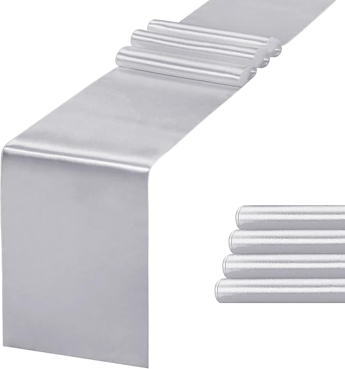 5 Pack Table Runner 12 X 108 Inch Silk Table Runner for Party,Wedding, Birthday, Banquets,Decoration(Silver)