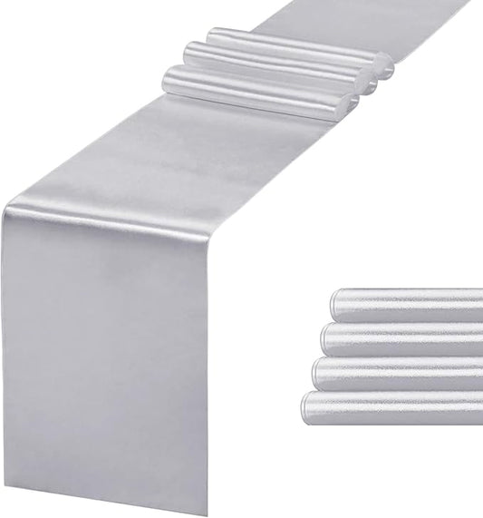 5 Pack Table Runner 12 X 108 Inch Silk Table Runner for Party,Wedding, Birthday, Banquets,Decoration(Silver)