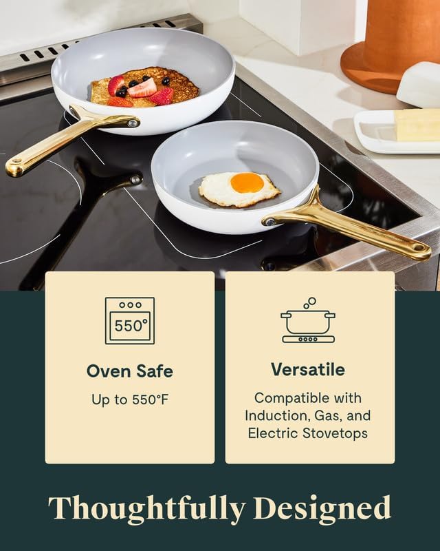 Caraway Nonstick Ceramic Frying Pan (2.7 qt, 10.5") - Non Toxic, PTFE & PFOA Free - Oven Safe & Compatible with All Stovetops (Gas, Electric & Induction) - Perracotta
