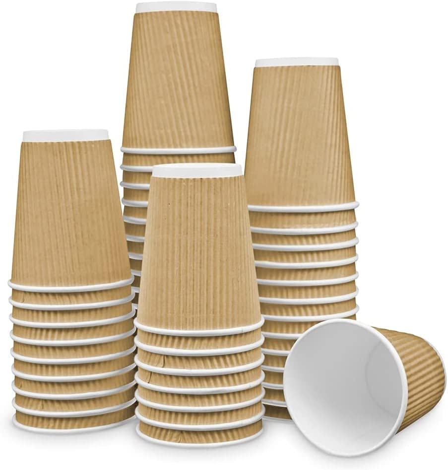 Ripple Paper Cups 12 oz 200 Pack for Coffee & Tea Made in USA | Bulk for Home, Office, Restaurants & Coffee Shops | Recyclable, Insulated, & Disposable To-Go Cups for Hot Beverages (12 oz - 200 count)