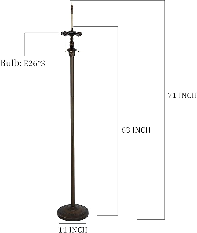 Tiffany Floor Lamp Base Only, for 16-24 Inch Stained Glass Lampshade Height 71 Inch Bronze Finished Resin Base Antique Standing Lighting Base Replacement Only Wide 11 Inch(C (W11H71 Inch))