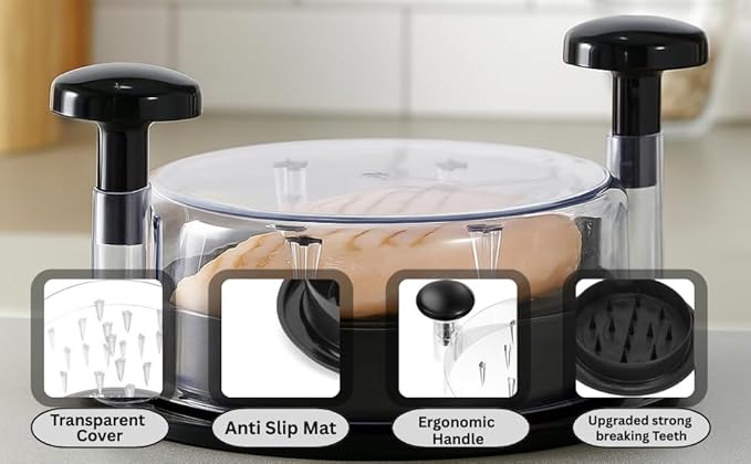 Chicken and Meat Shredder with Clear Lid, Black, 180-Degree Rotating Cover, 3 Shredding Levels, Kitchen Food Processor