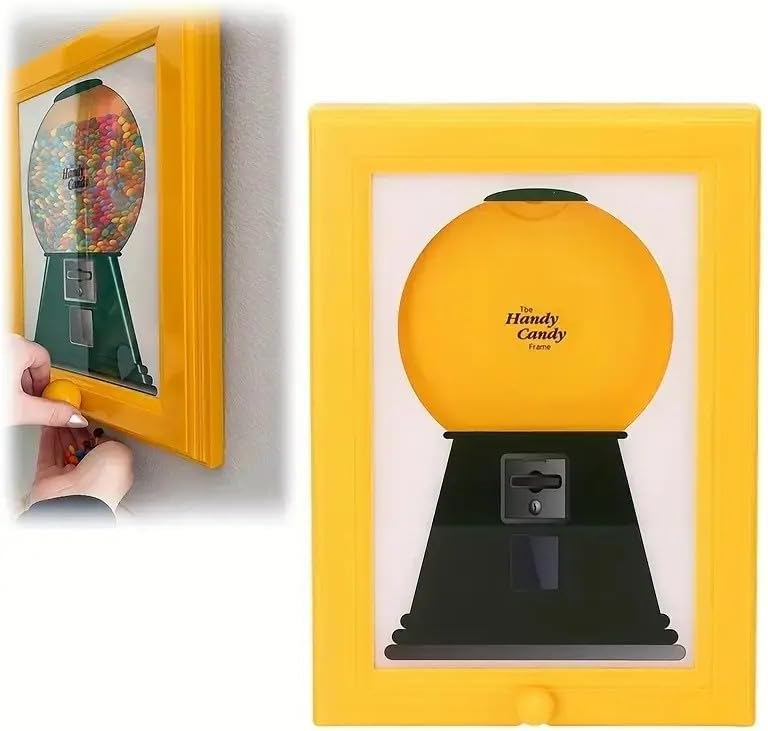 Candy Dispenser Picture Frame, Handy Candy Frame Dispenser,Hanging Machine Art For Candies, Nuts, Dog & Cat Treats, Suitable for Holiday Gifts (Pink)
