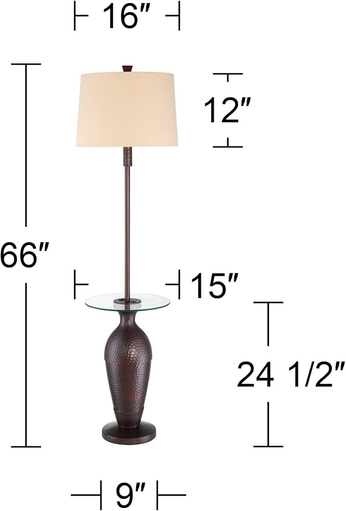Regency Hill Fallon Industrial Floor Lamp with Tray Table USB and AC Power Outlet in Base 66" Tall Oil Rubbed Bronze Hammered Oatmeal Drum Shade for Living Room Reading House Bedroom Home