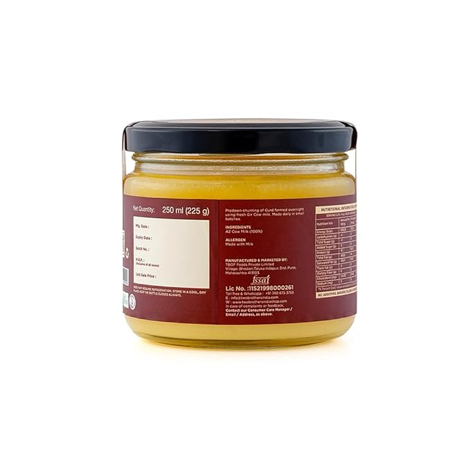 TWO BROTHERS ORGANIC FARMS Amorearth - Natural Healthy Fresh Organic Desi Gir Cow A2 Cultured Ghee, 250 ml