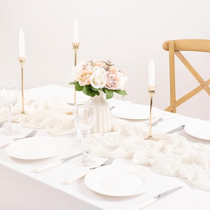 MLMC 3 Pack Ivory White Table Runner Rustic Gauze Cheesecloth Table Runner 10ft Cheese Cloth Centerpiece Decor 35x120 Inches for Wedding Dessert Anniversary Bridal Baby Shower Christmas Winter Decor