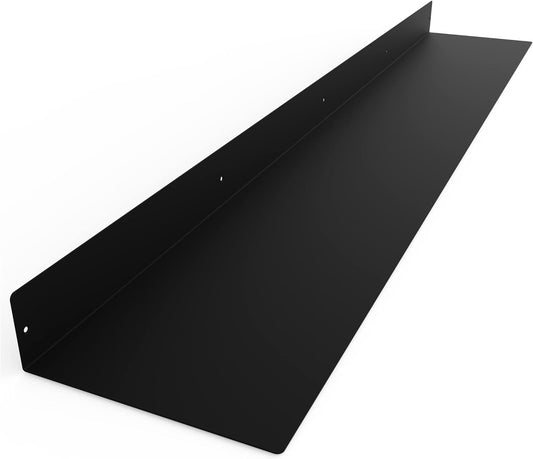 DIY CARTEL Linear Floating Shelf, Raw Blackened Steel, Made in USA, Heavy Duty Metal Wall Mount, Rustic & Modern Farmhouse Design (48"x8" Powder Coated Matte Black)
