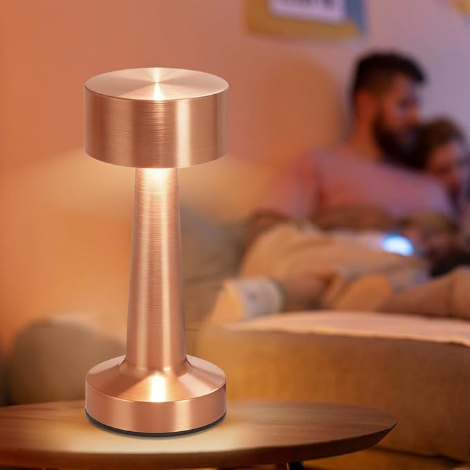 Portable LED Table Lamp, 3-Levels Brightness Metal Desk Lamp,3 Color Touch Control Rechargeable Lamp, Ideal Bedside lamp for Nightstand,Bedroom, Living Room（Rose Gold）