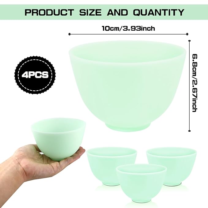 4 Inch Diy Silicone Facial Mask Mixing Bowl, 4 PCS Home Use Microwavable Silicone Facial Mud Bowl for Facial Mask, Mud Mask and Other Skincare Products, Cosmetic Beauty Tool for Home Salon,Green