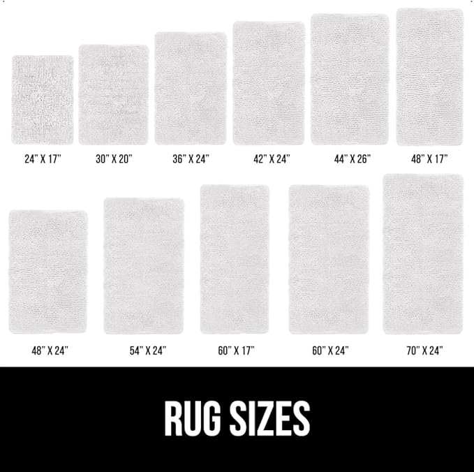 GORILLA GRIP Bath Rug Mat 42x24, Thick Soft Absorbent Chenille, Quick Dry Microfiber Mats, Rubber Backing Washable Shower Floor Rugs, Bathmat Runner, US Designed Bathroom Home Decor Accessories White