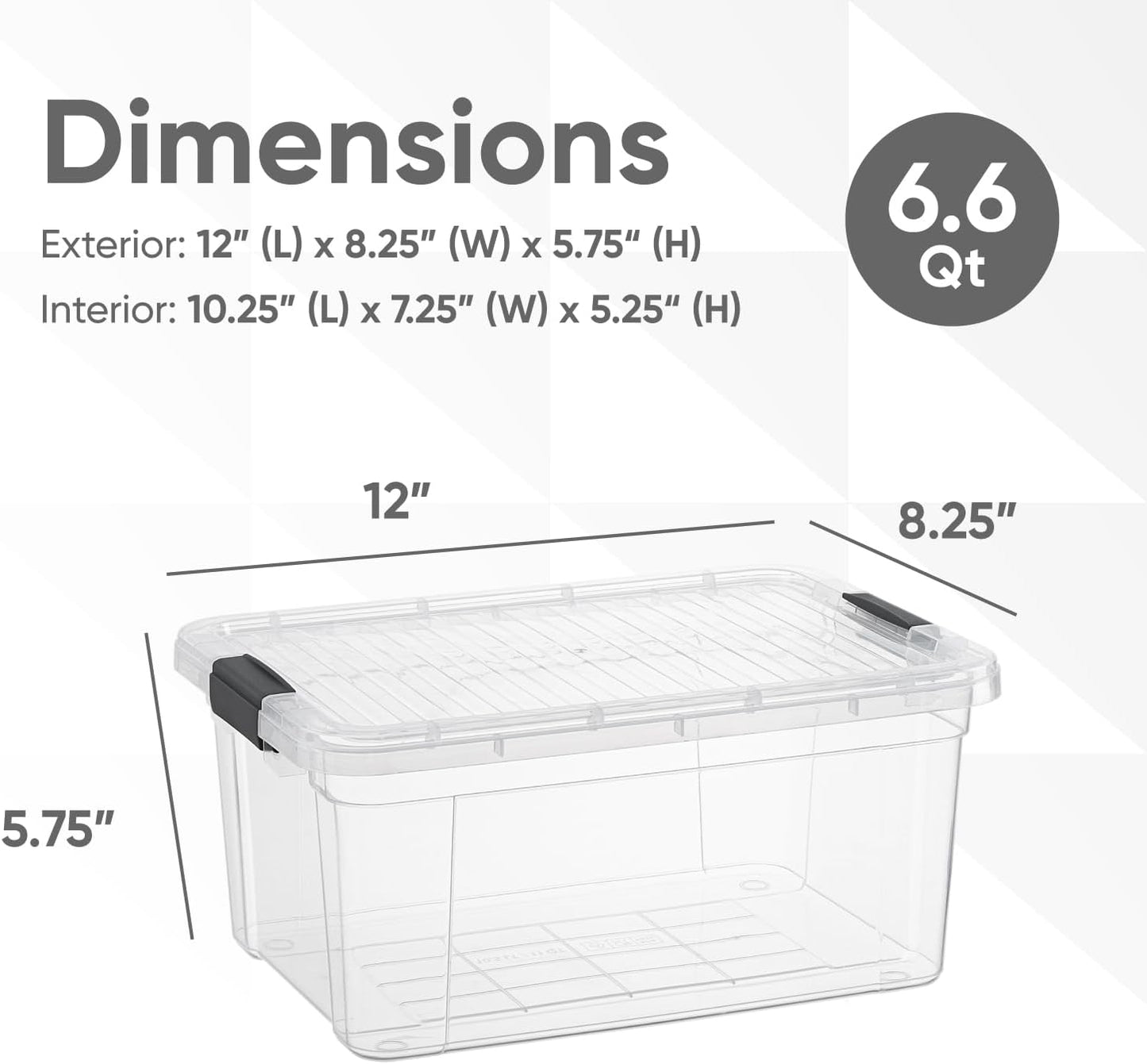 Superio Clear Storage Boxes with Lids, 6.75 Quart Plastic Container Bins for Organizing, Stackable Crates, BPA Free, Non Toxic, Odor Free, Organizers for Home, Office and Dorm, 4 Pack