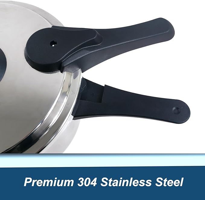XINFU Heavy Duty 304 Stainless Steel Pressure Cooker 6.3 Quart, Serves 4-6, Standard and Fast Modes, Multi-Safety, Even-Heat Patented Base, Compatible with Gas, Electric, Ceramic and Induction Stoves